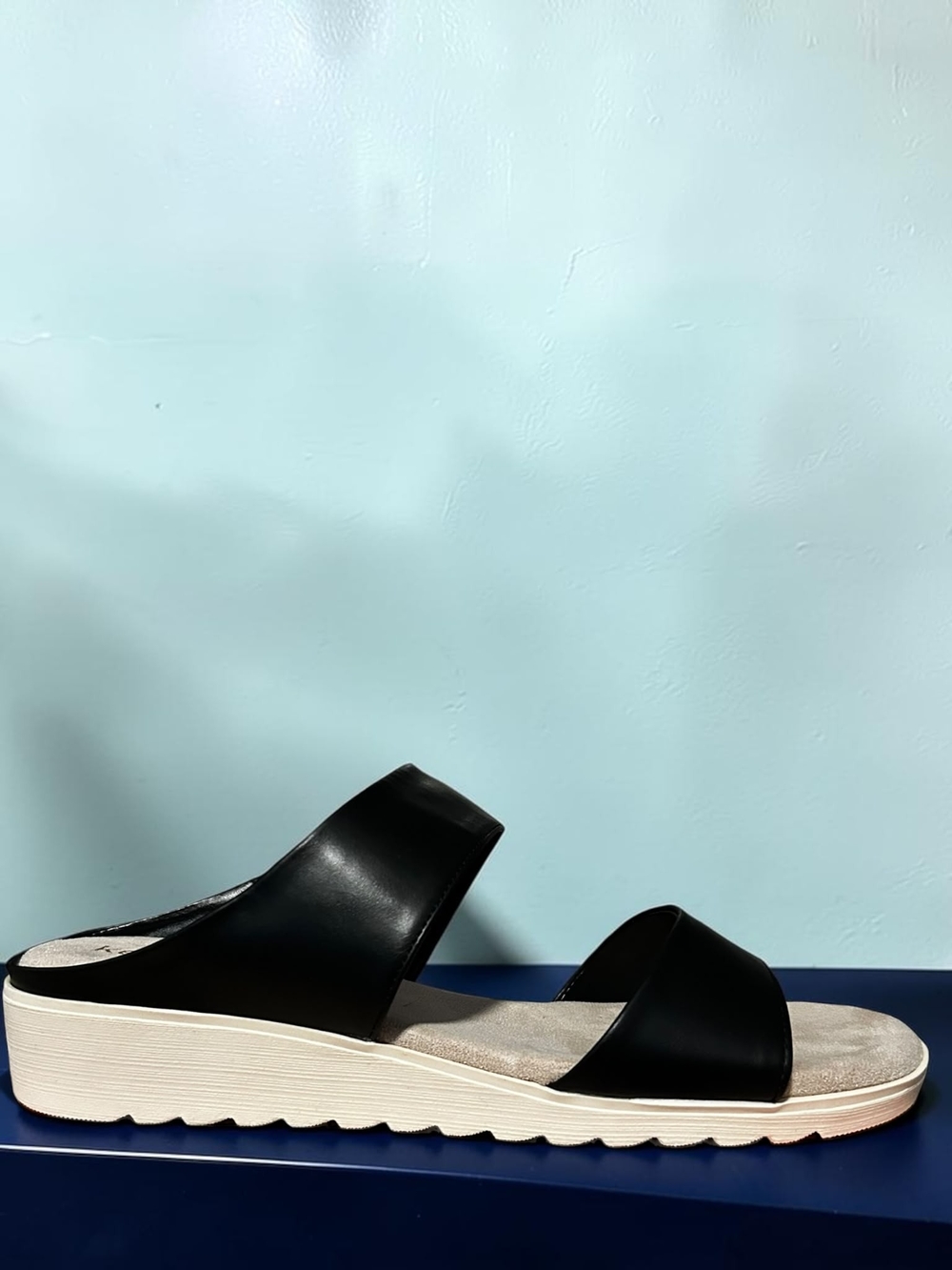Kensie Black Dual-Band Slide with White Platform Sole